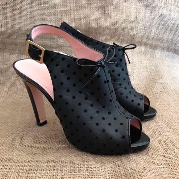 RED Valentino Slingback Heels Black Leather with Velvet Polka Dots Size 6 - Picture 1 of 14